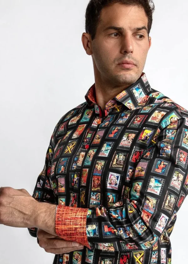 Claudio Lugli Mens Vintage Movie Reels Shirt Black