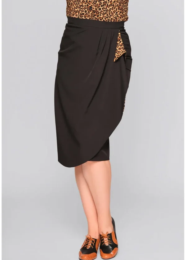 Collectif Anita Leopard Waterfall 50's Pencil Skirt Black