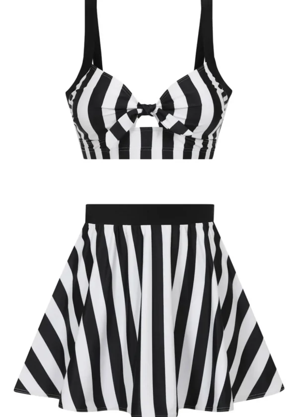 Collectif Beetle Stripe 60's Bikini Top Black White