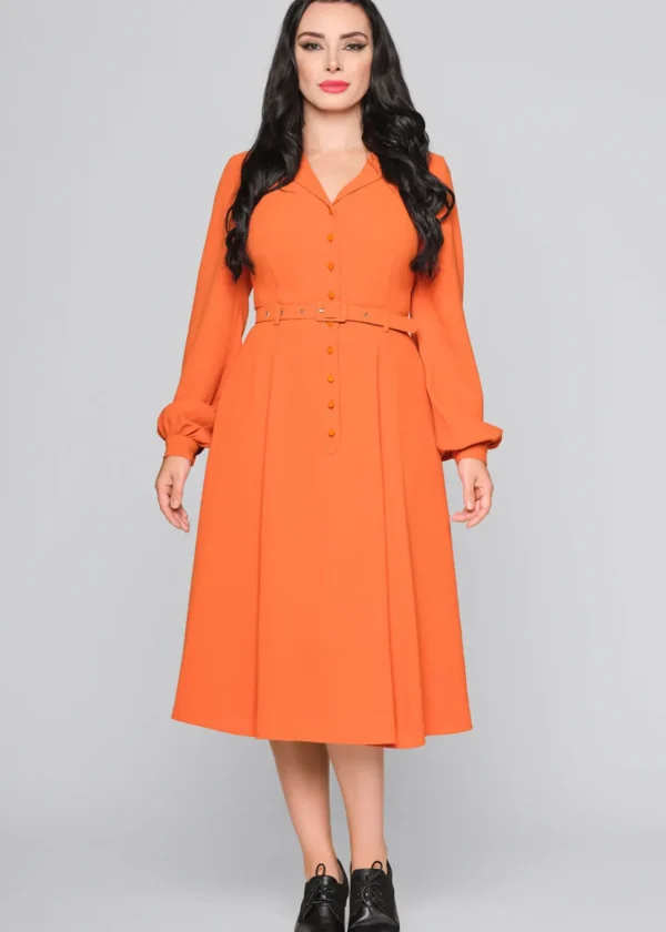 Collectif Caterina Flared 50's Swing Dress Dark Orange