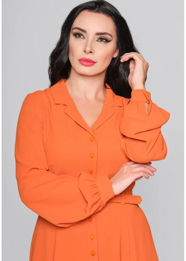 Collectif Caterina Flared 50's Swing Dress Dark Orange