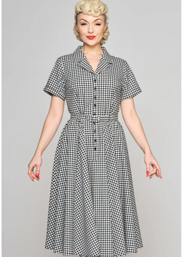 Collectif Caterina Gingham 50's Swing Dress Black White