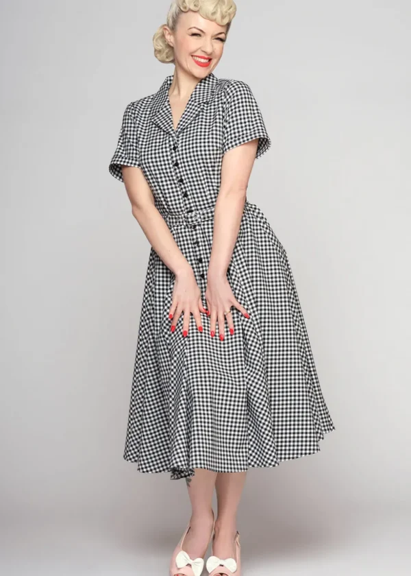 Collectif Caterina Gingham 50's Swing Dress Black White