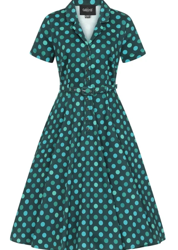 Collectif Caterina Jewel Polka 50's Swing Dress Green