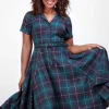 Collectif Caterina Mermaid Check 50's Swing Dress Teal
