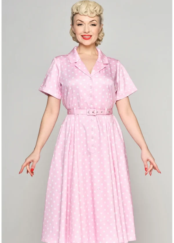 Collectif Caterina Pink Polka 50's Swing Skirt Pink