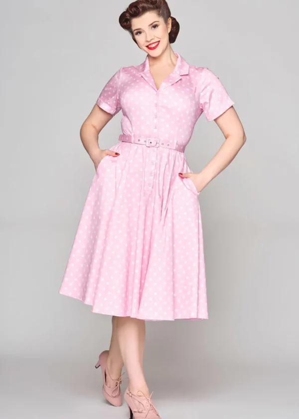 Collectif Caterina Pink Polka 50's Swing Skirt Pink