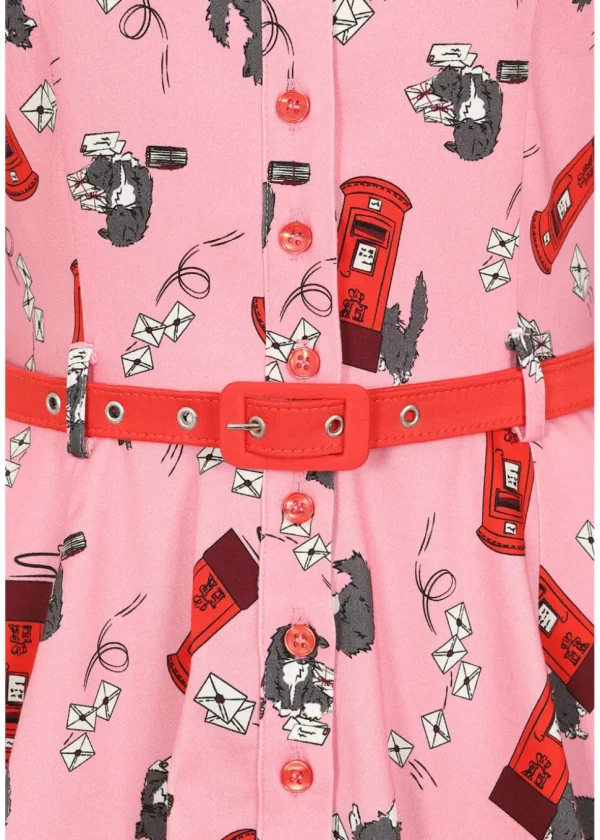 Collectif Caterina Postie The Cat 40's Swing Dress Pink