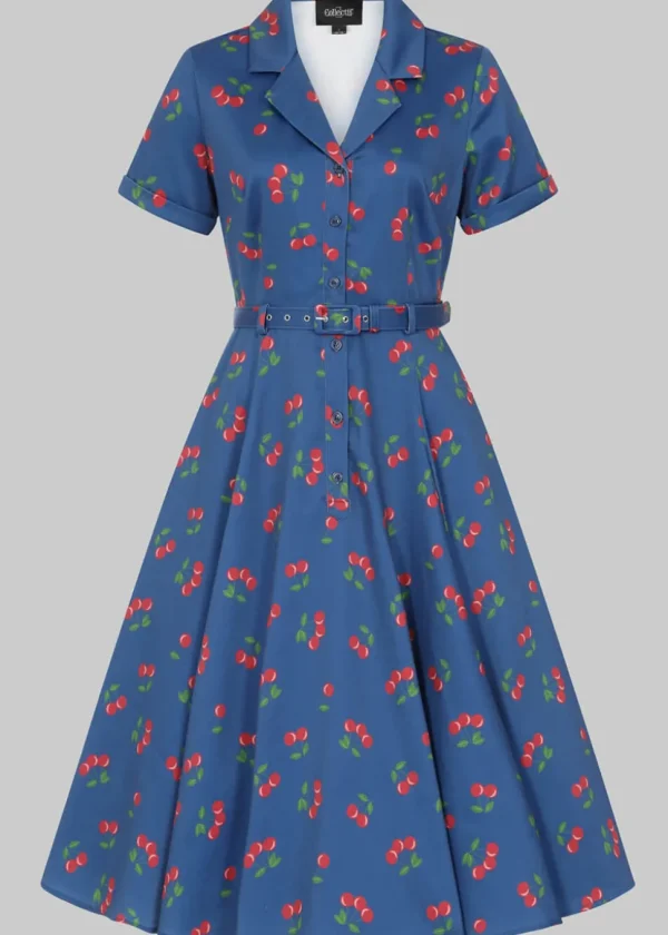 Collectif Caterina 50's Cherry Swing Dress Navy
