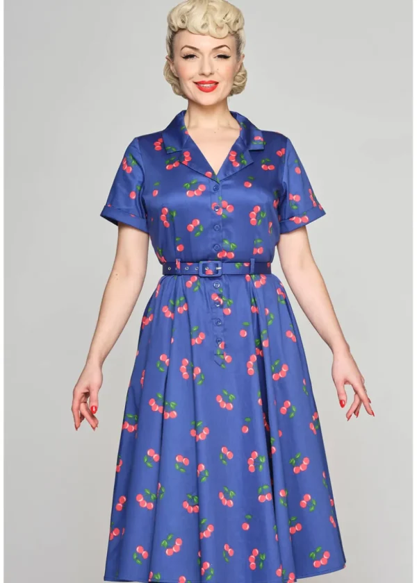 Collectif Caterina 50's Cherry Swing Dress Navy
