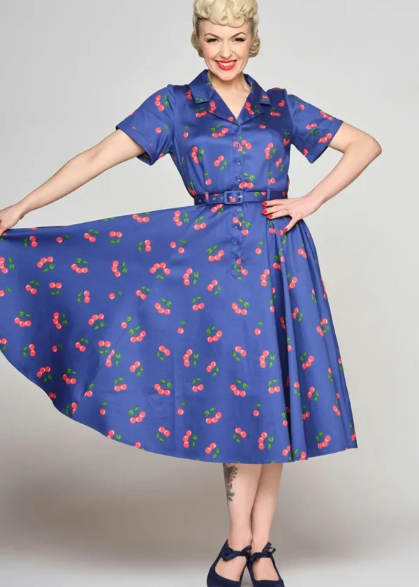 Collectif Caterina 50's Cherry Swing Dress Navy
