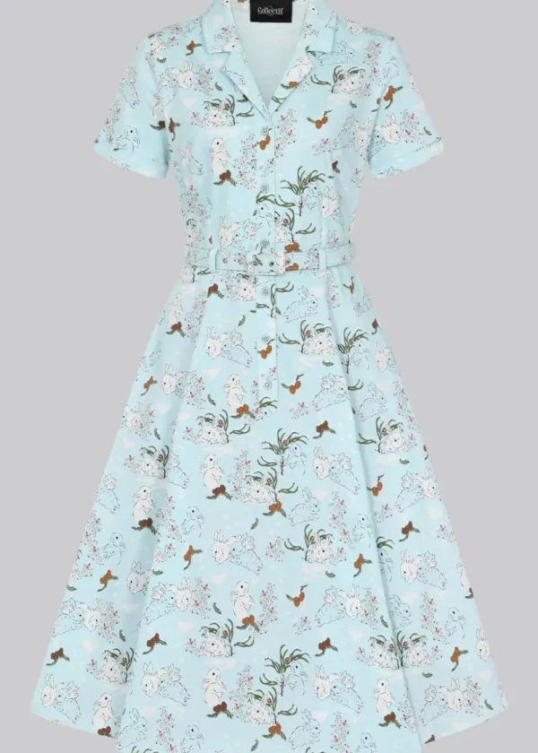 Collectif Caterina Snowy Rabbit 50's Swing Dress Blue