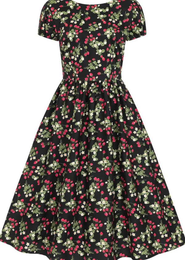 Collectif Demira Wild Strawberries 50's Swing Dress Black