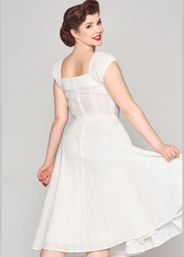 Collectif Dolores Broderie Anglaise 50's Swing Dress White