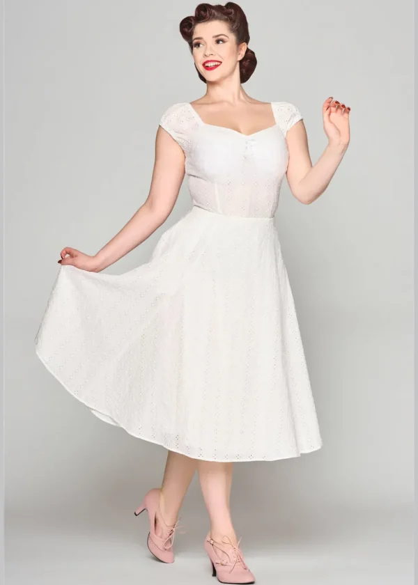 Collectif Dolores Broderie Anglaise 50's Swing Dress White
