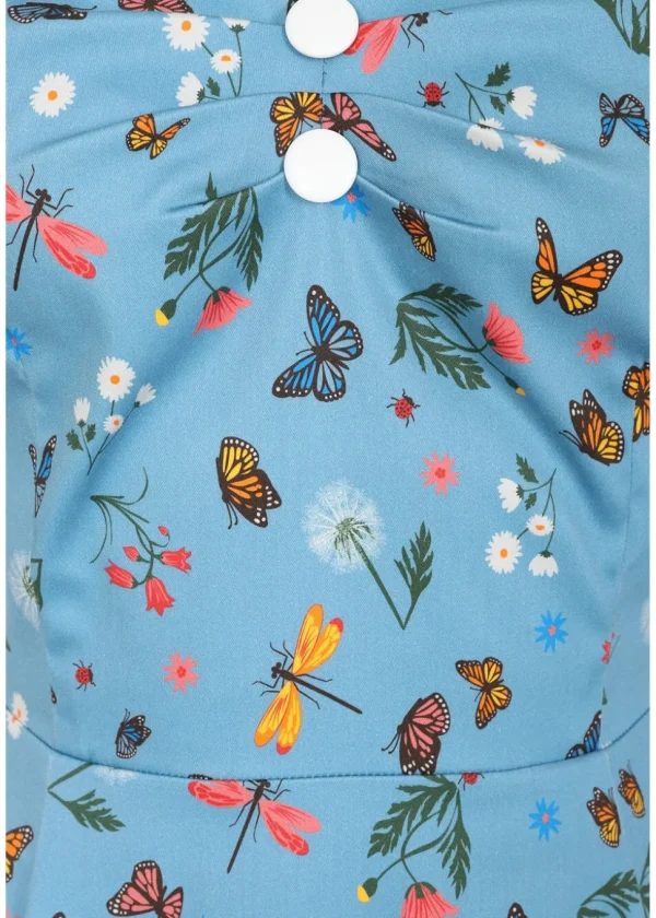 Collectif Dolores Butterfly Fields 50's Swing Dress Light Blue