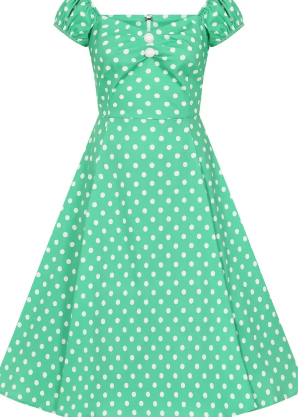 Collectif Dolores Classic Polka 50's Swing Dress Green White