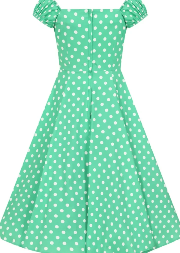 Collectif Dolores Classic Polka 50's Swing Dress Green White