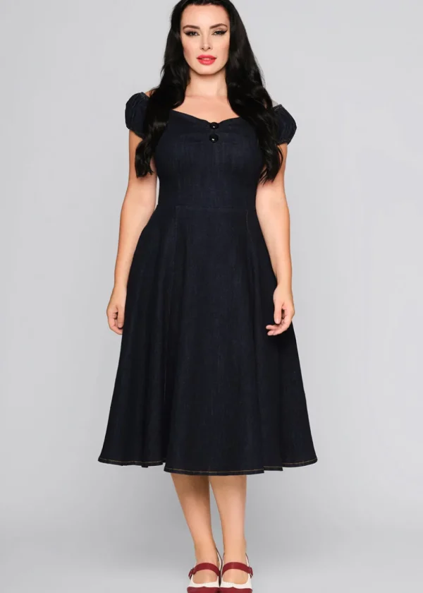 Collectif Dolores Denim 50's Swing Dress Navy