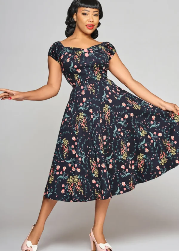 Collectif Dolores Hollyhocks Hooray 50's Swing Dress Multi