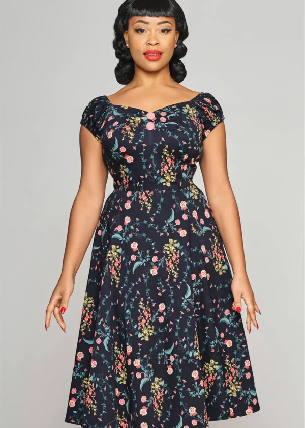 Collectif Dolores Hollyhocks Hooray 50's Swing Dress Multi