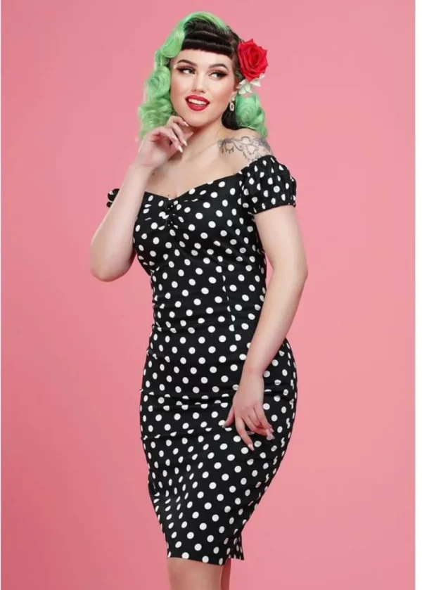 Collectif Dolores Polkadot 50's Pencil Dress Black
