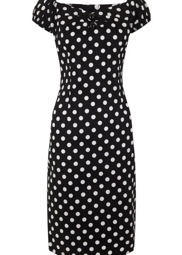 Collectif Dolores Polkadot 50's Pencil Dress Black