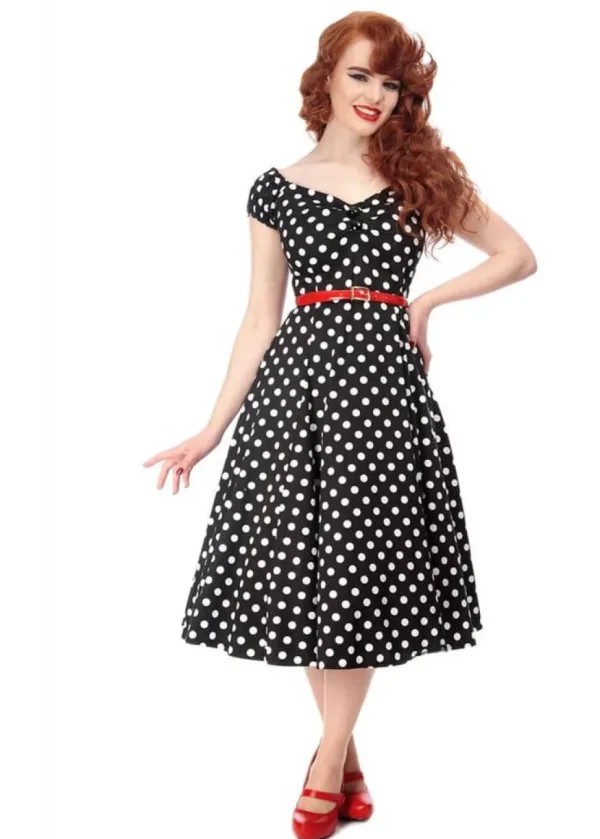 Collectif Dolores Polkadot Swing 50's Dress Black