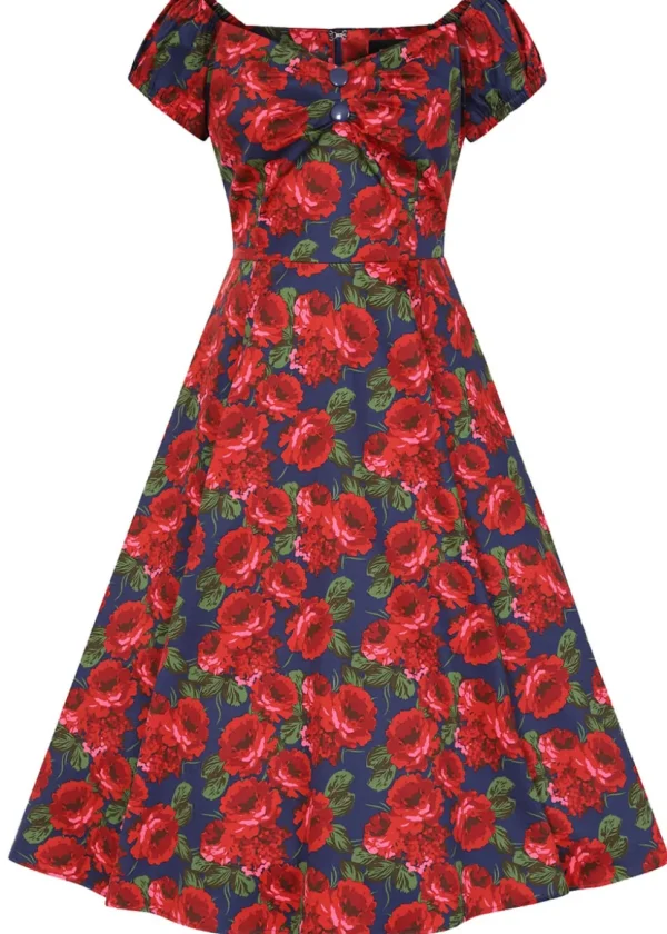 Collectif Dolores Roses 50's Swing Dress Navy