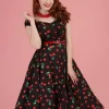 Collectif Dolores 50's Cherry 50's Swing Dress Black