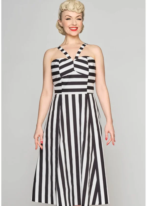 Collectif Emma Contrast Stripe 50's Swing Dress Black White