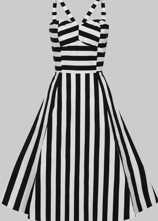 Collectif Emma Contrast Stripe 50's Swing Dress Black White