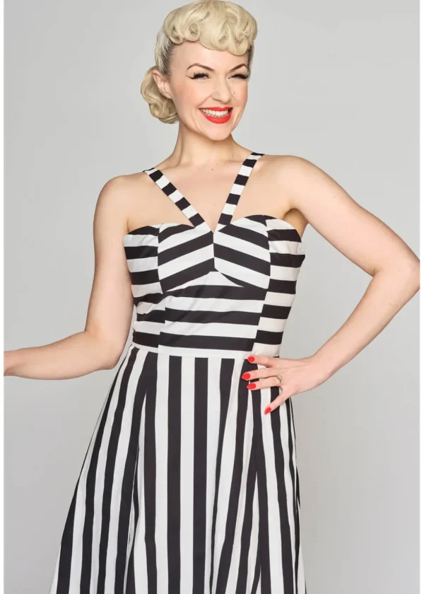 Collectif Emma Contrast Stripe 50's Swing Dress Black White