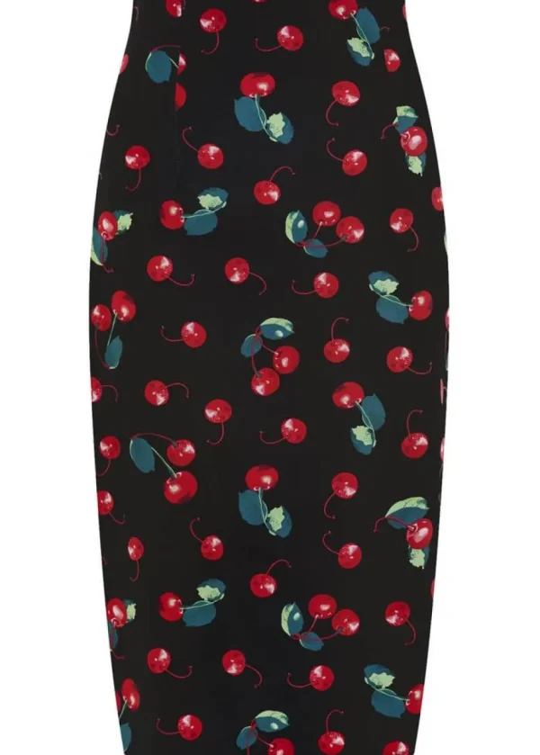 Collectif Fiona 50's Cherry Pencil Skirt Black Red Multi