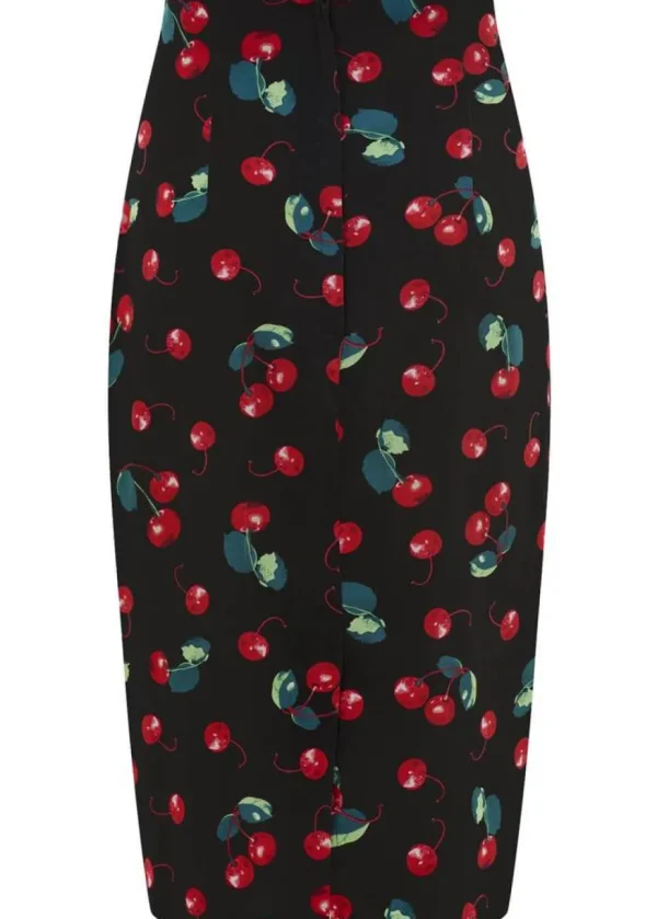 Collectif Fiona 50's Cherry Pencil Skirt Black Red Multi