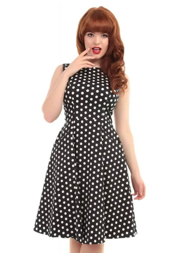 Collectif Hepburn Polkadot 50's Swing Dress Black White