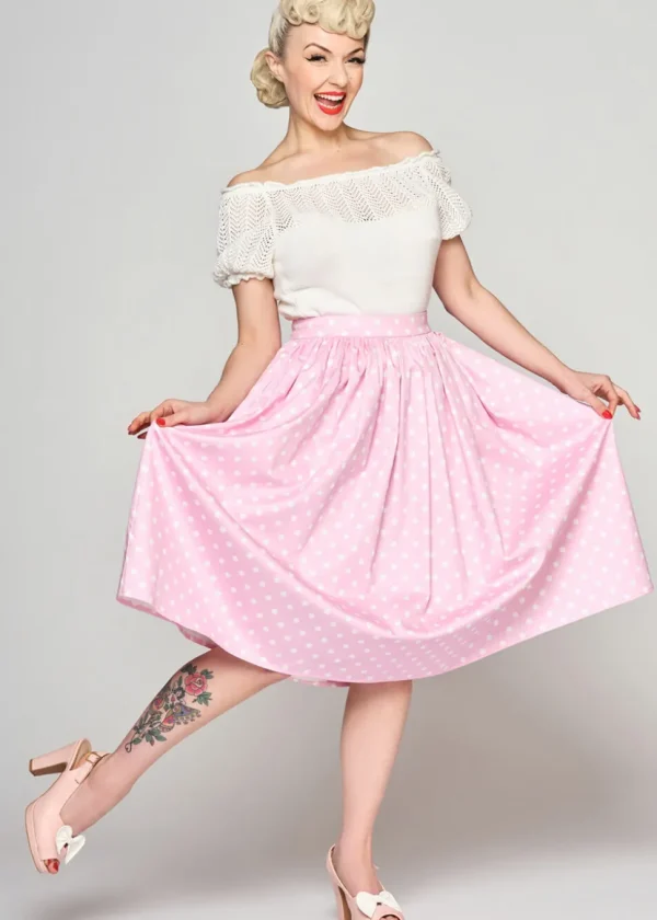 Collectif Jasmine Polka 50's Swing Skirt Pink