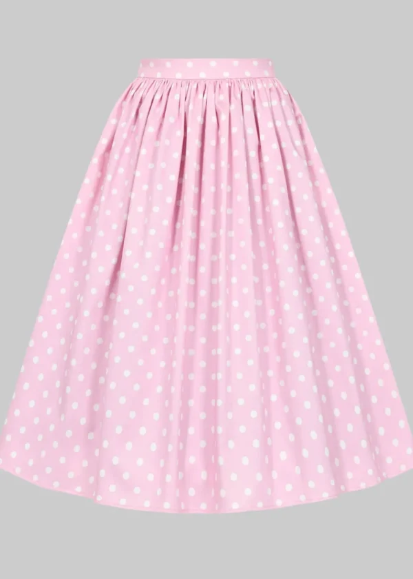 Collectif Jasmine Polka 50's Swing Skirt Pink