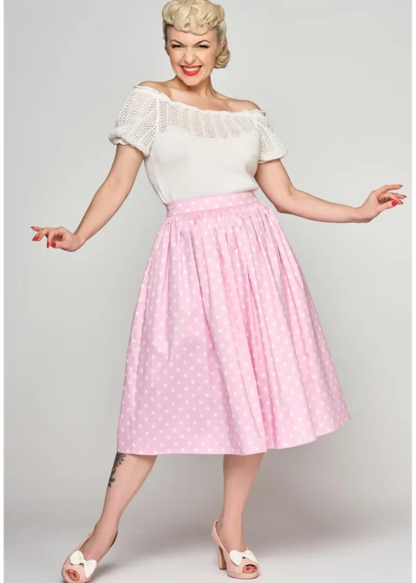 Collectif Jasmine Polka 50's Swing Skirt Pink