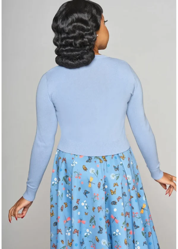 Collectif Jessie Butterfly Fields 40's Cardigan Light Blue