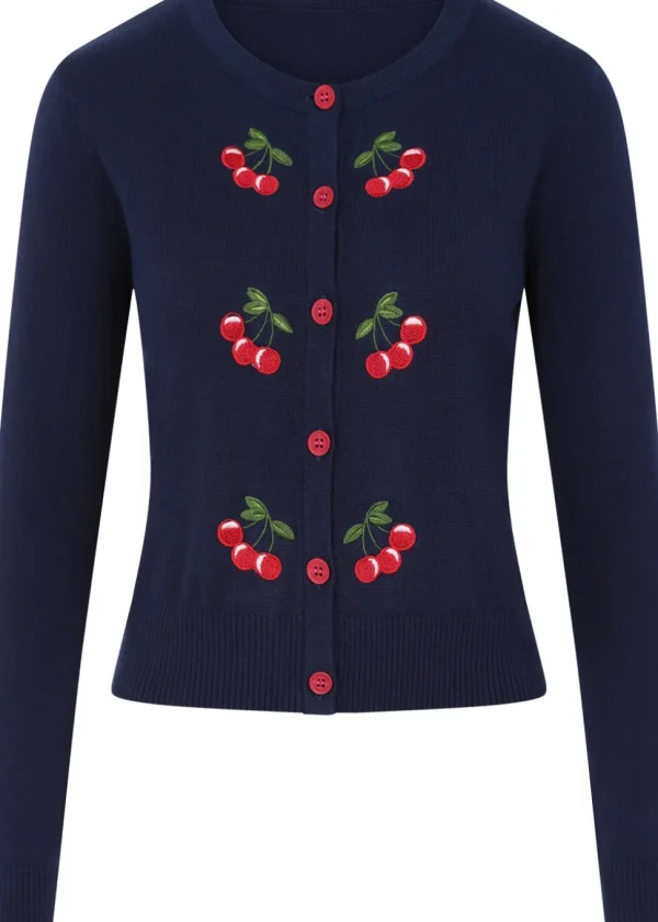 Collectif Jessie 50's Cherries Cardigan Navy Blue