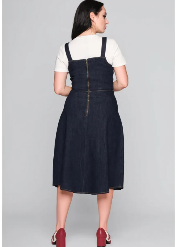 Collectif Jupiter Denim Pinafore 50's Swing Dress Navy