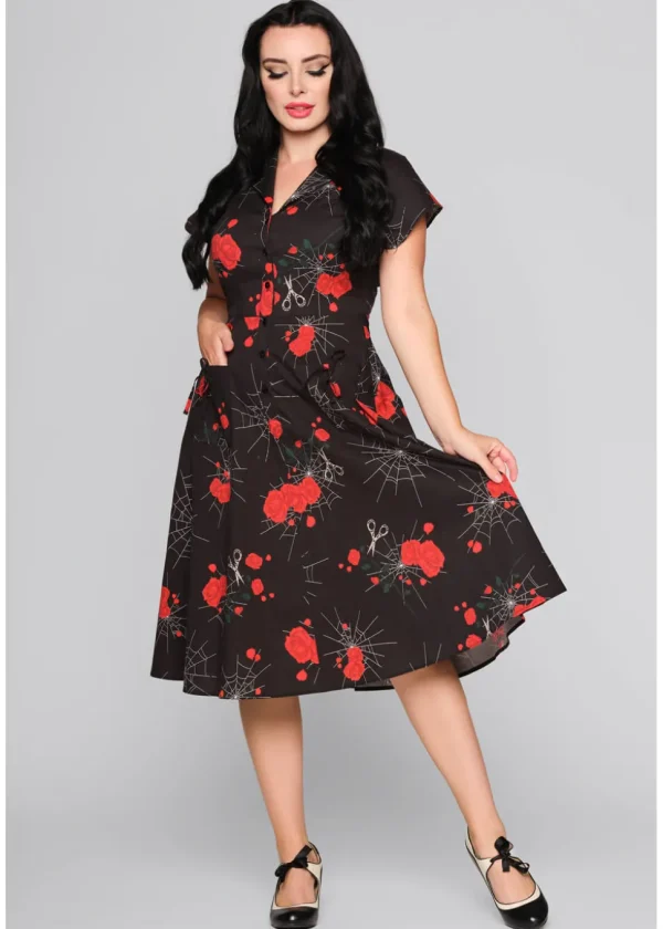 Collectif Liza Spinners Web 50's Swing Dress Black