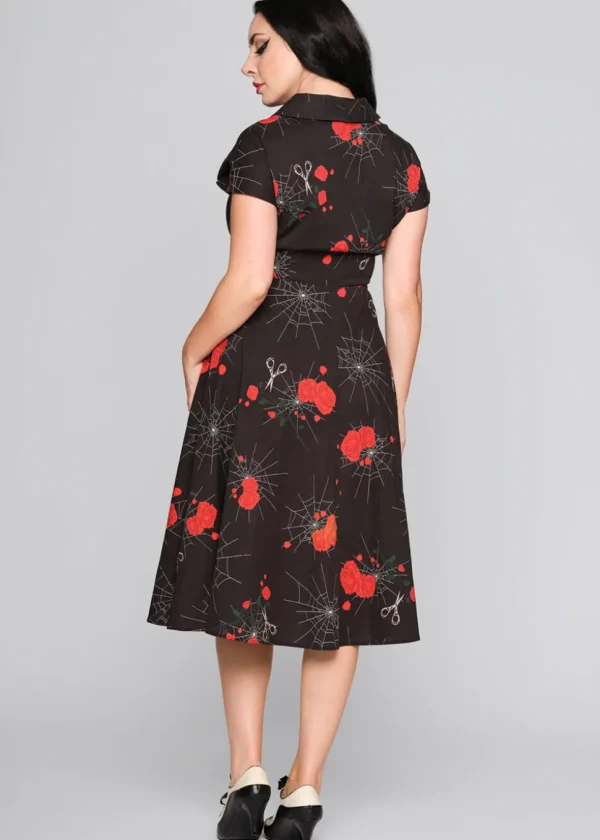 Collectif Liza Spinners Web 50's Swing Dress Black