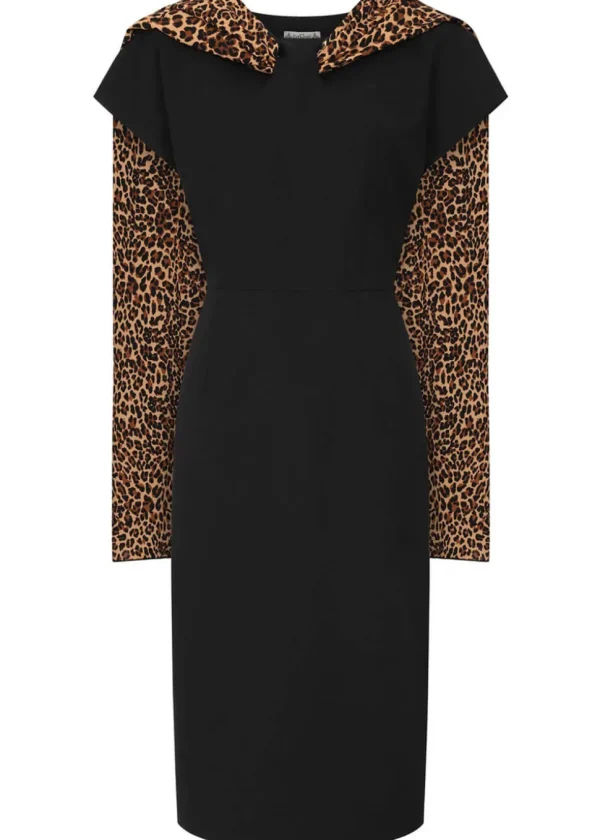 Collectif Lorelei Leopard 50's Pencil Dress Black