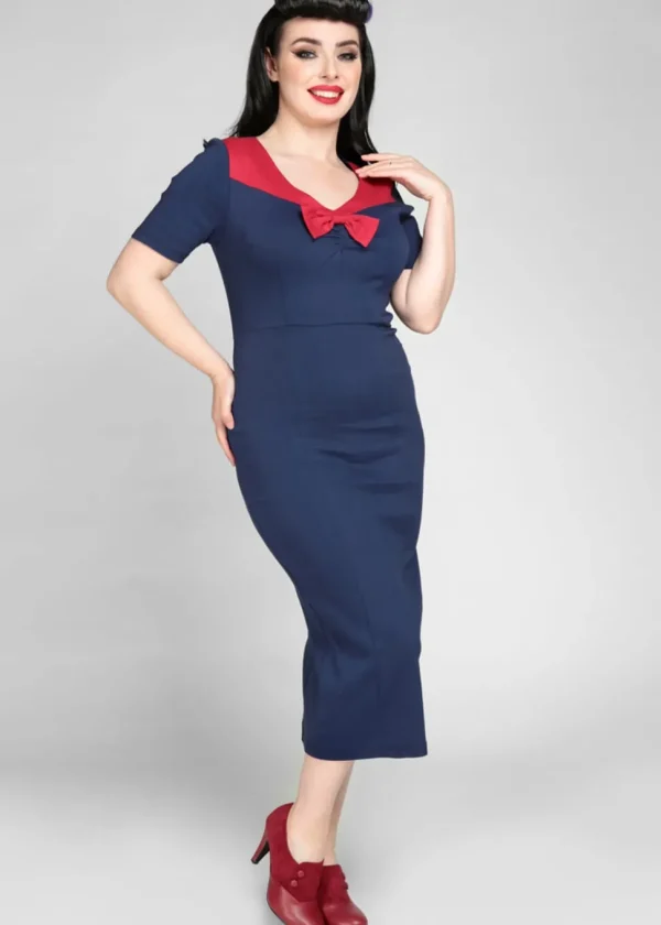 Collectif Margret 50's Pencil Dress Navy