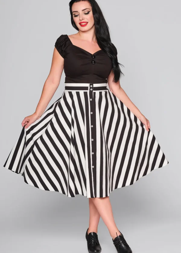 Collectif Megan Striped 40's Skirt Black White