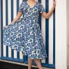 Collectif Shana Pretty Roses 50's Swing Dress White Blue