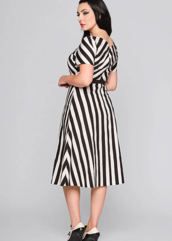 Collectif Valeria Striped 40's Swing Dress Black White