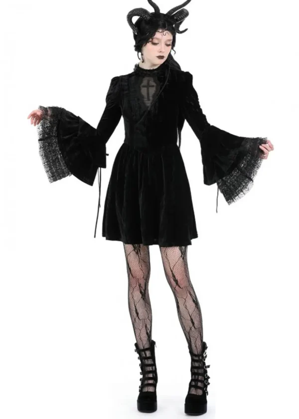 Dark In Love Haunted Cross Velvet Dress Black